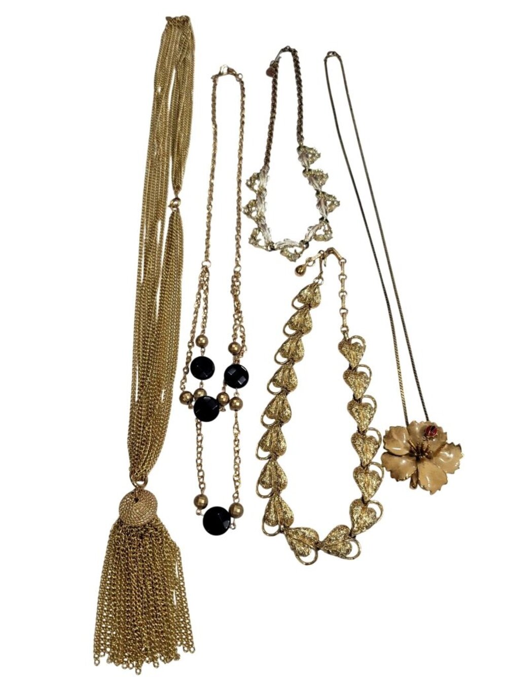Vintage Sarah Coventry Necklace Lot Gold Tone Black Beaded Tassel